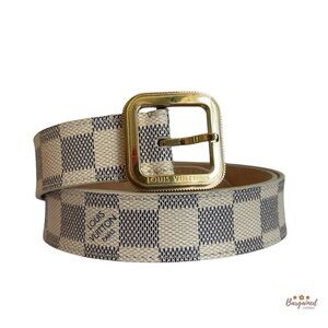 Authentic Louis Vuitton Damier Azur Leather Slim Gold Buckle Belt 85/34